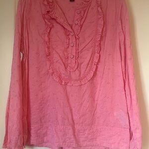 J. Crew Pink Ruffled Bib Collar Blouse